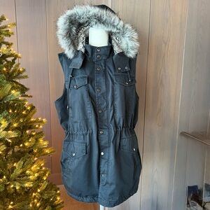 COLDWATER CREEK High Point Peak Vest Sherpa Faux Fur Hood 1X